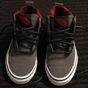 Vans with gray and buffalo plaid